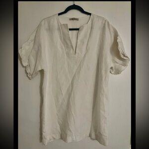 Banana Republic Shirt White Linen Short Sleeve TUNIC V-Neck Women's SMALL